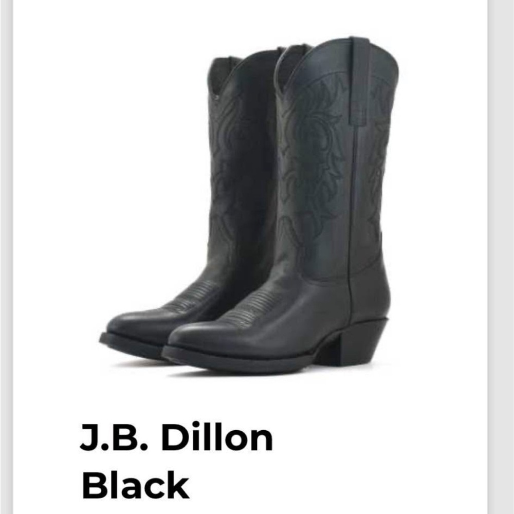 J. B. DILLON BLACK LEATHER COWBOY WESTERN BOOTS NWT